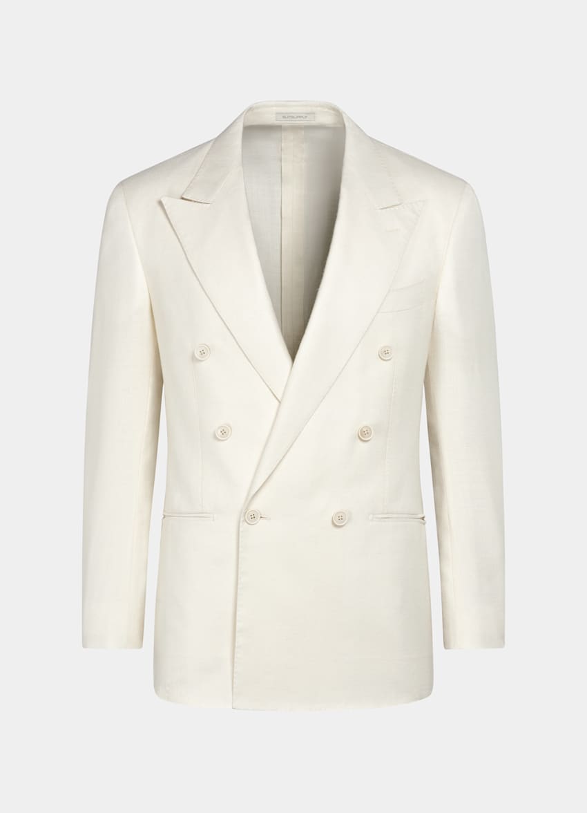 SUITSUPPLY Summer Wool Silk Linen by E.Thomas, Italy Off-White Relaxed Fit Roma Suit