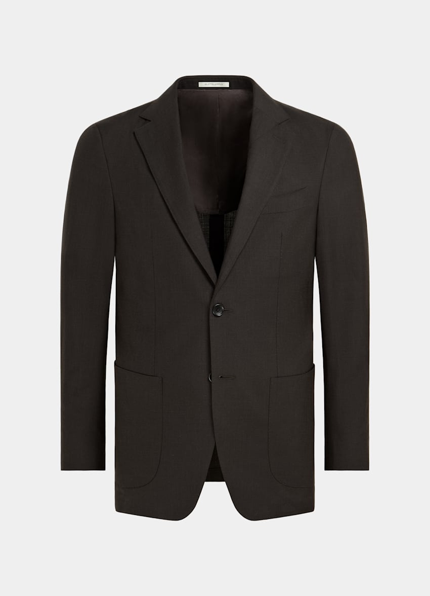 SUITSUPPLY Wool Silk Linen by Rogna, Italy  Dark Brown Three-Piece Tailored Fit Havana Suit
