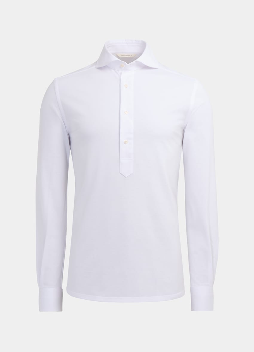 White Piqué Extra Slim Fit Popover | Knitted Pure Cotton Popover ...