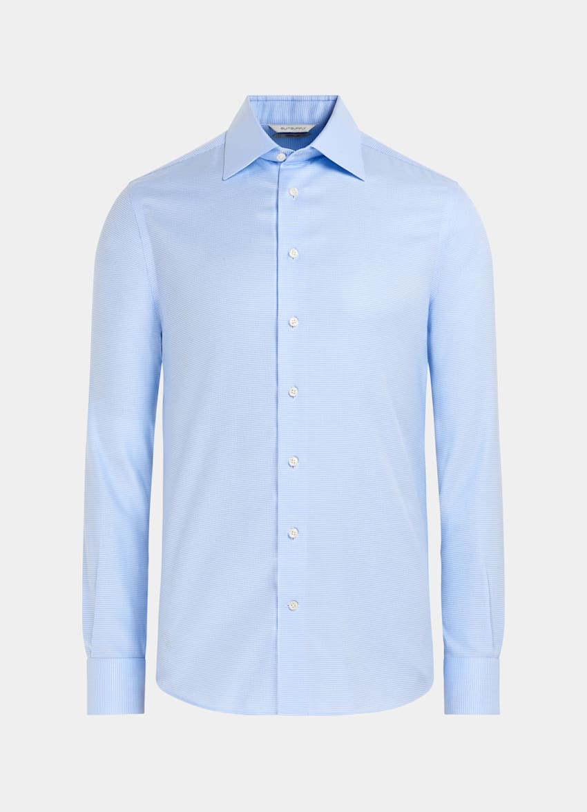 SUITSUPPLY Czysta bawełna Traveller Koszula twill slim fit jasnoniebieska w pepitkę