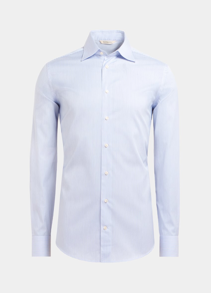 SUITSUPPLY Pure Cotton Traveller White Striped Twill Slim Fit Shirt