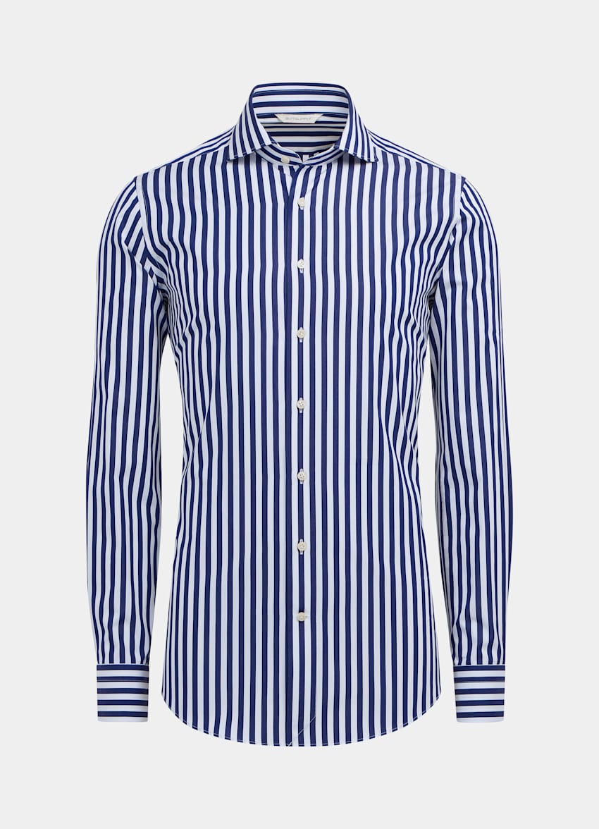 SUITSUPPLY 意大利 Albini 生产的埃及棉面料 藏青色条纹特别修身剪裁衬衫