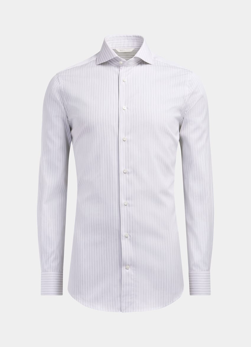 Light Grey Striped Twill Extra Slim Fit Shirt in Cotton Lyocell ...