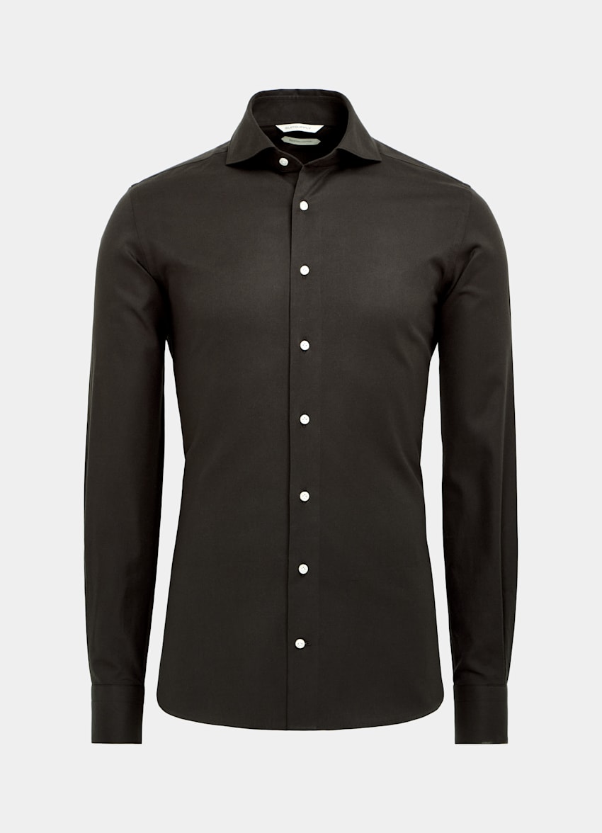 Dark Brown Twill Slim Fit Shirt Egyptian Cotton Flannel Suitsupply