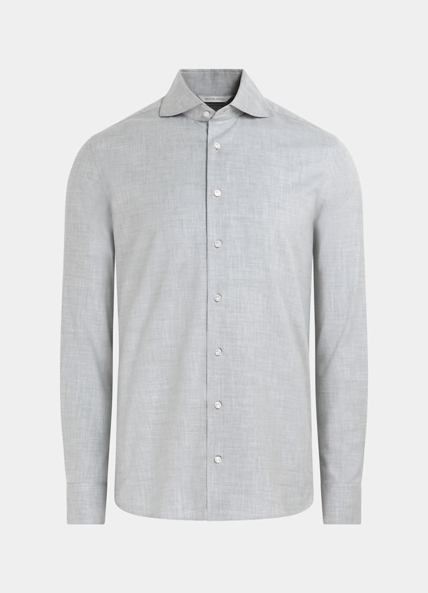 SUITSUPPLY Egyptian Cotton Flannel by Thomas Mason, Italy Light Grey Slim Fit Shirt