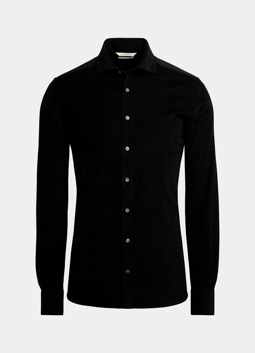 SUITSUPPLY Egyptian Cotton Corduroy by Pontoglio, Italy Black Slim Fit Shirt