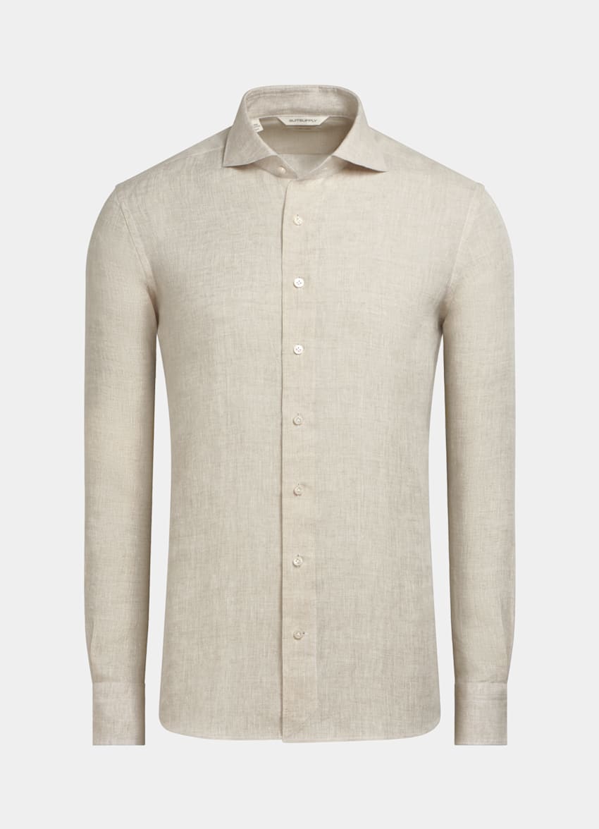 SUITSUPPLY Pure Linen by Albini, Italy Light Brown Slim Fit Shirt