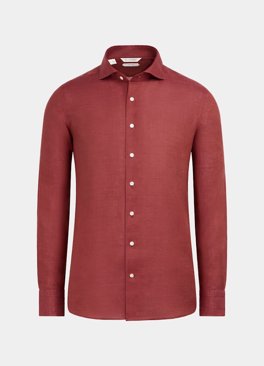SUITSUPPLY Pure Linen by Albini, Italy Red Slim Fit Shirt