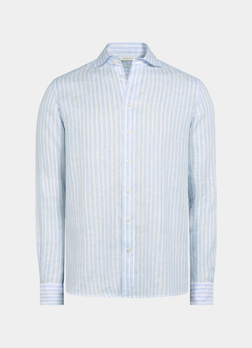 SUITSUPPLY Czysty len od Albini, Włochy Koszula slim fit w jasnoniebieskie paski