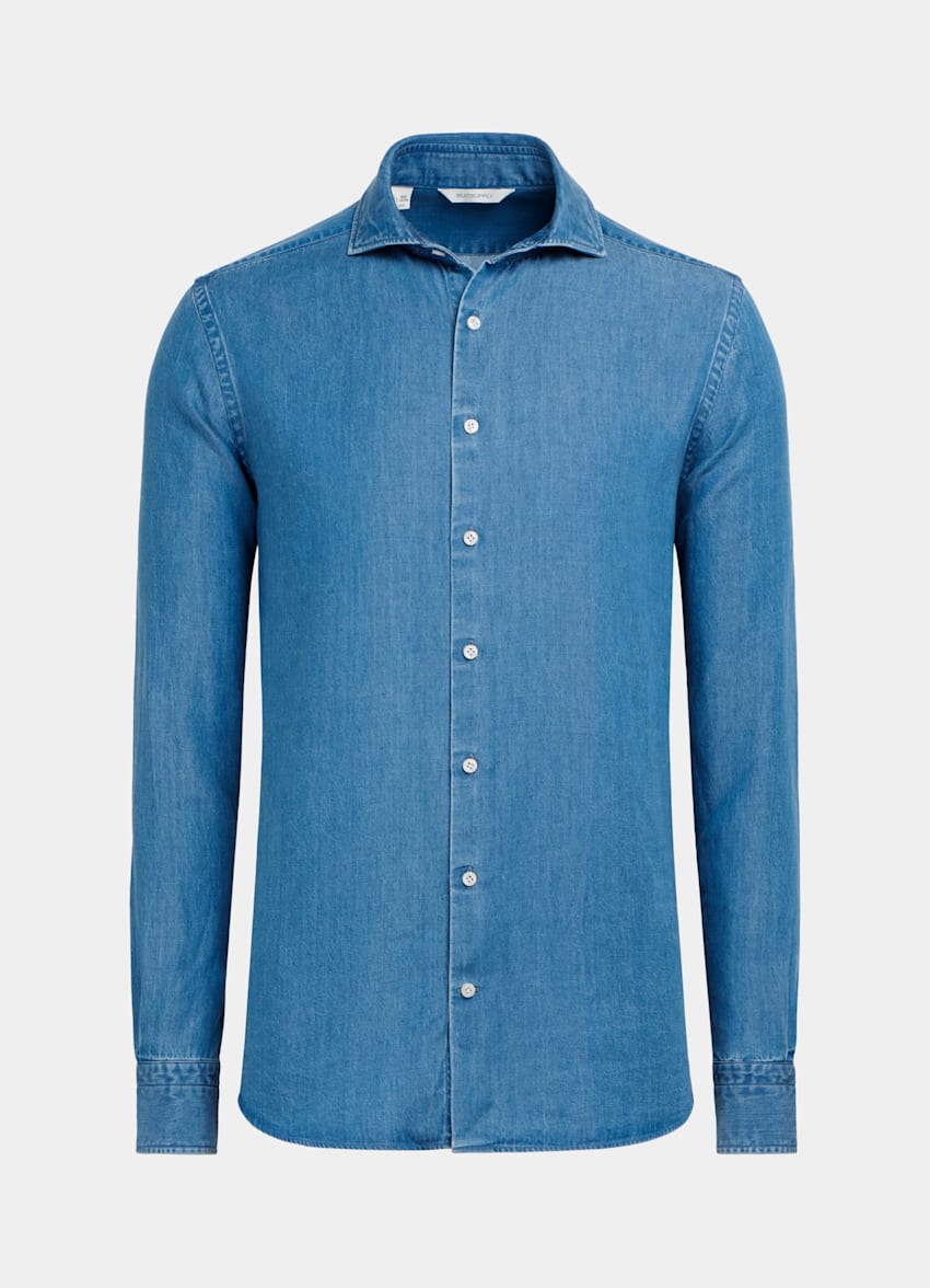 SUITSUPPLY Lyocell Denim by Albiate, Italy Blue Slim Fit Shirt