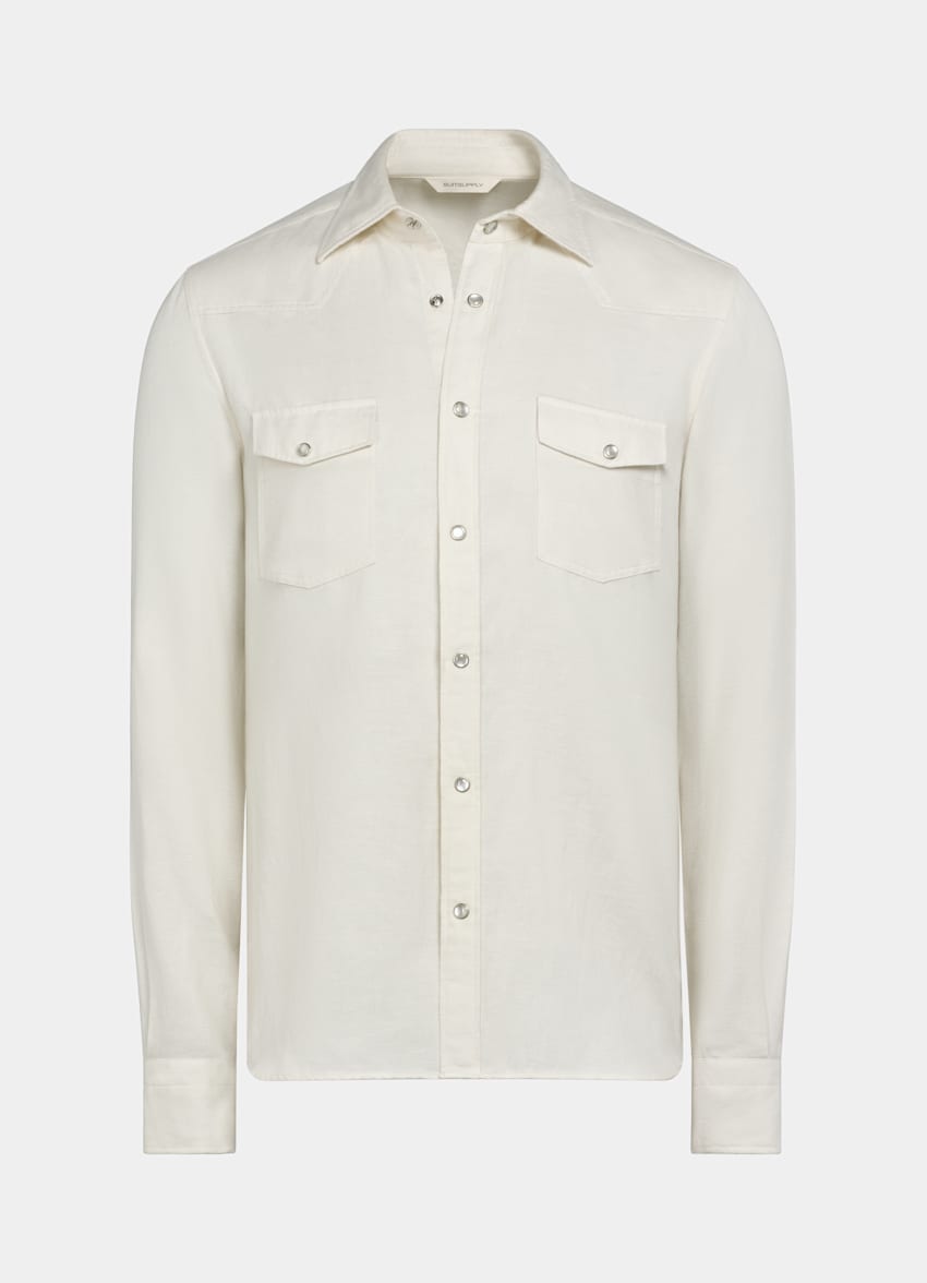SUITSUPPLY Linen Cotton by Canclini, Italy Off-White Extra Slim Fit Shirt