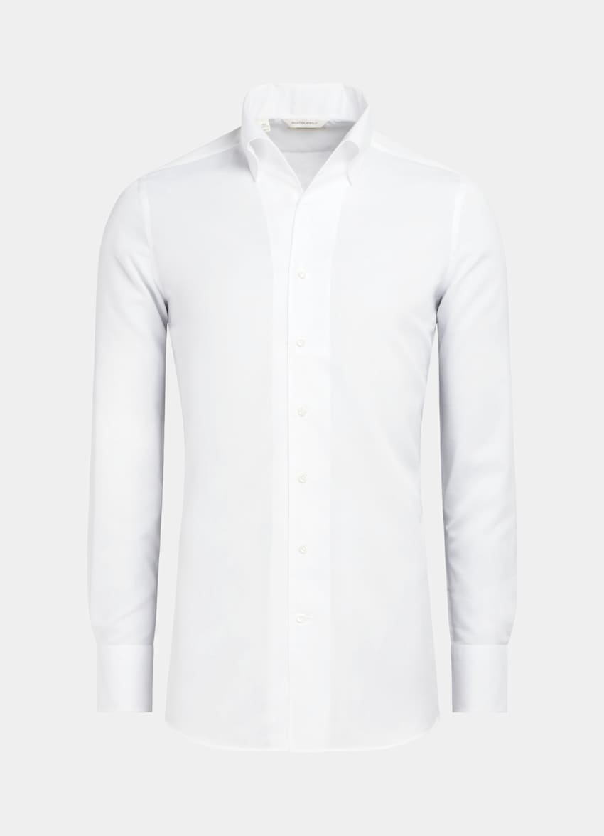 SUITSUPPLY Cotton Linen by Albini, Italy White One Piece Collar Extra Slim Fit Shirt