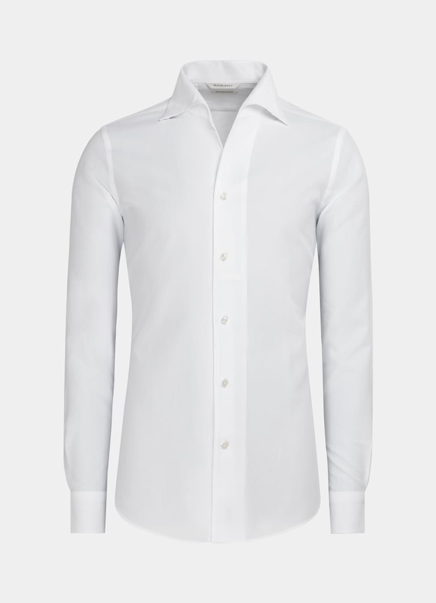 SUITSUPPLY Egyptian Cotton by Albini, Italy White One Piece Collar Extra Slim Fit Shirt