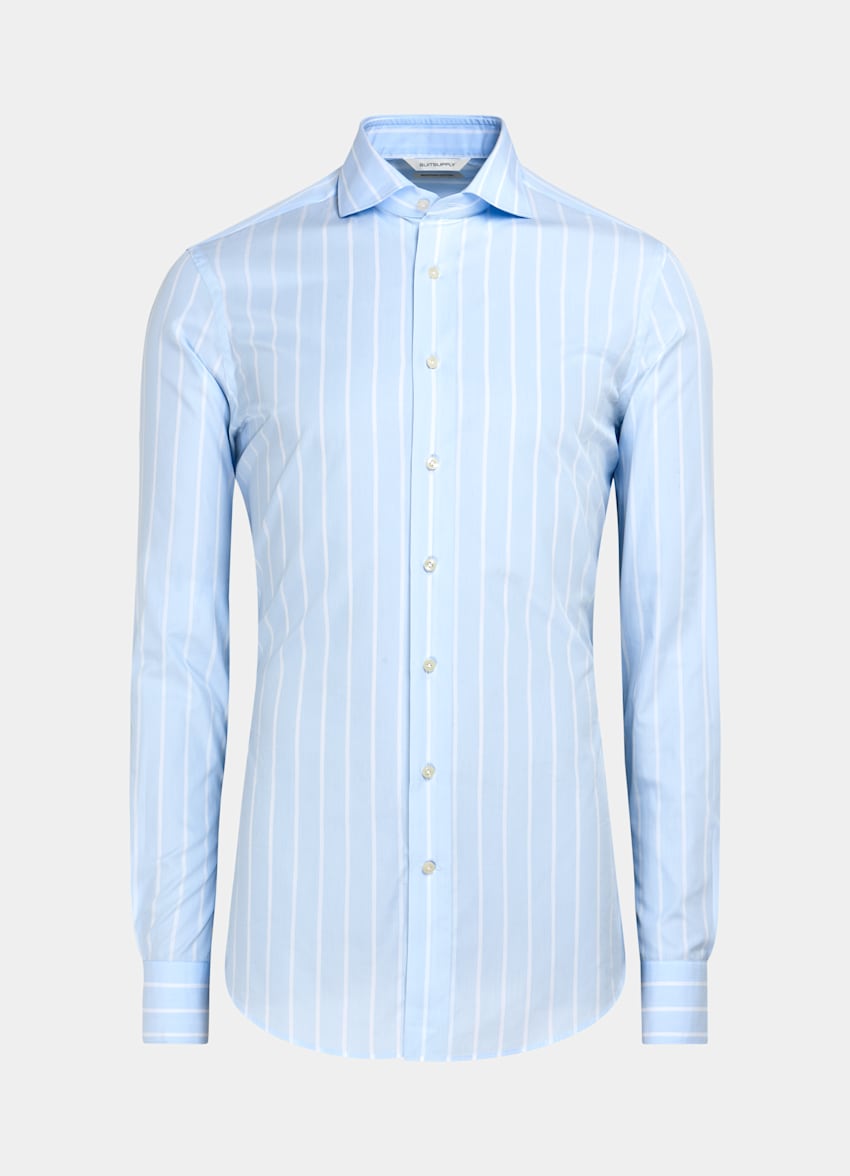 SUITSUPPLY Egyptian Cotton by Albini, Italy Blue Striped Poplin Slim Fit Shirt