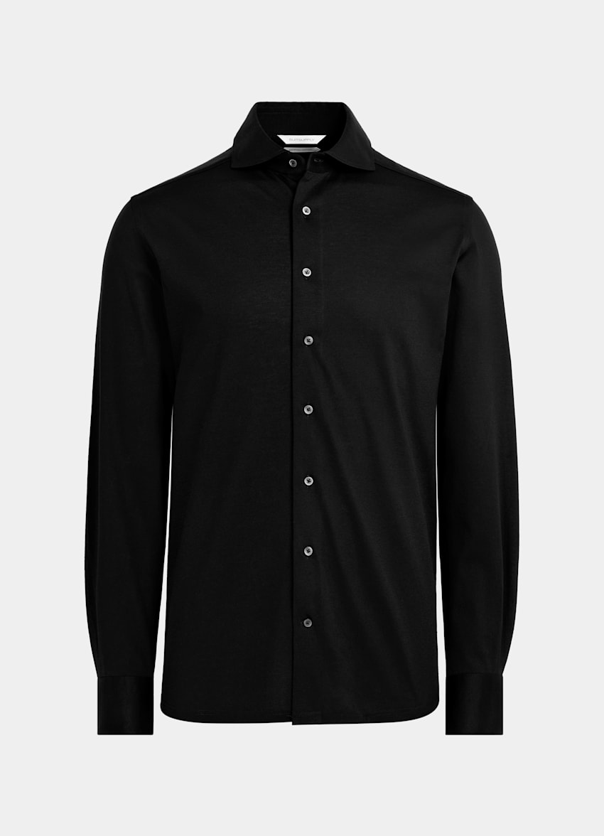 SUITSUPPLY Cotone egiziano lavorato a maglia - Tessilmaglia, Italia Camicia nera vestibilità extra slim