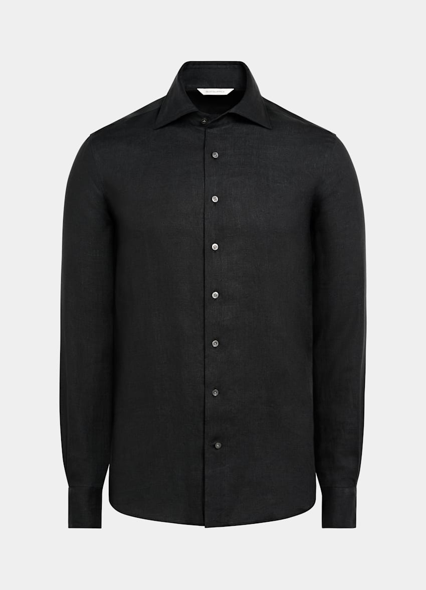 SUITSUPPLY Puro lino - Albini, Italia Camicia nera vestibilità slim