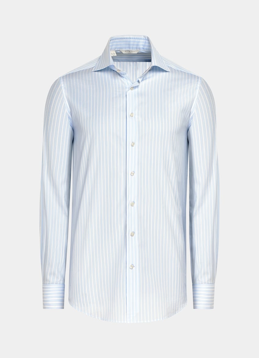 SUITSUPPLY Egyptian Cotton by Albini, Italy Blue Striped Poplin Slim Fit Shirt
