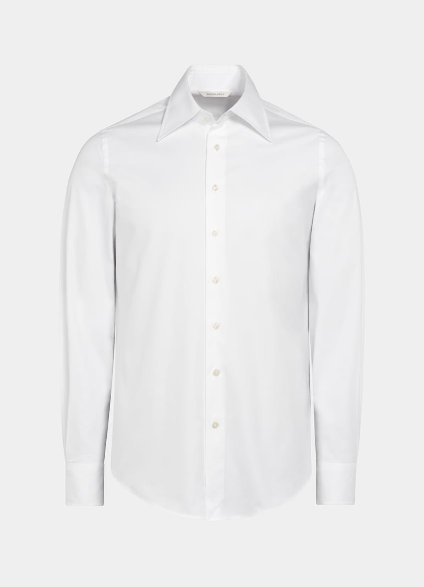 SUITSUPPLY Egyptian Cotton by Albini, Italy White Large Classic Collar Slim Fit Shirt