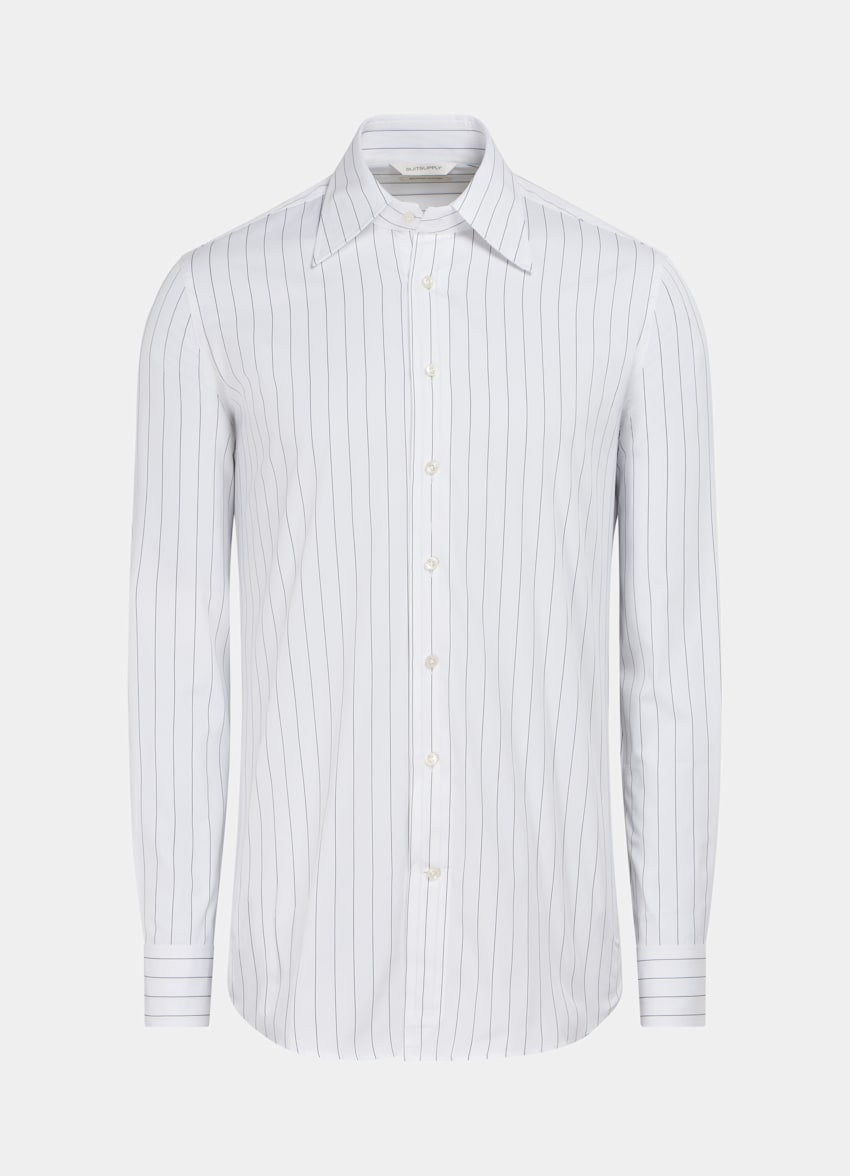 SUITSUPPLY Egyptian Cotton by Thomas Mason, Italy White Striped Large Classic Collar Slim Fit Shirt