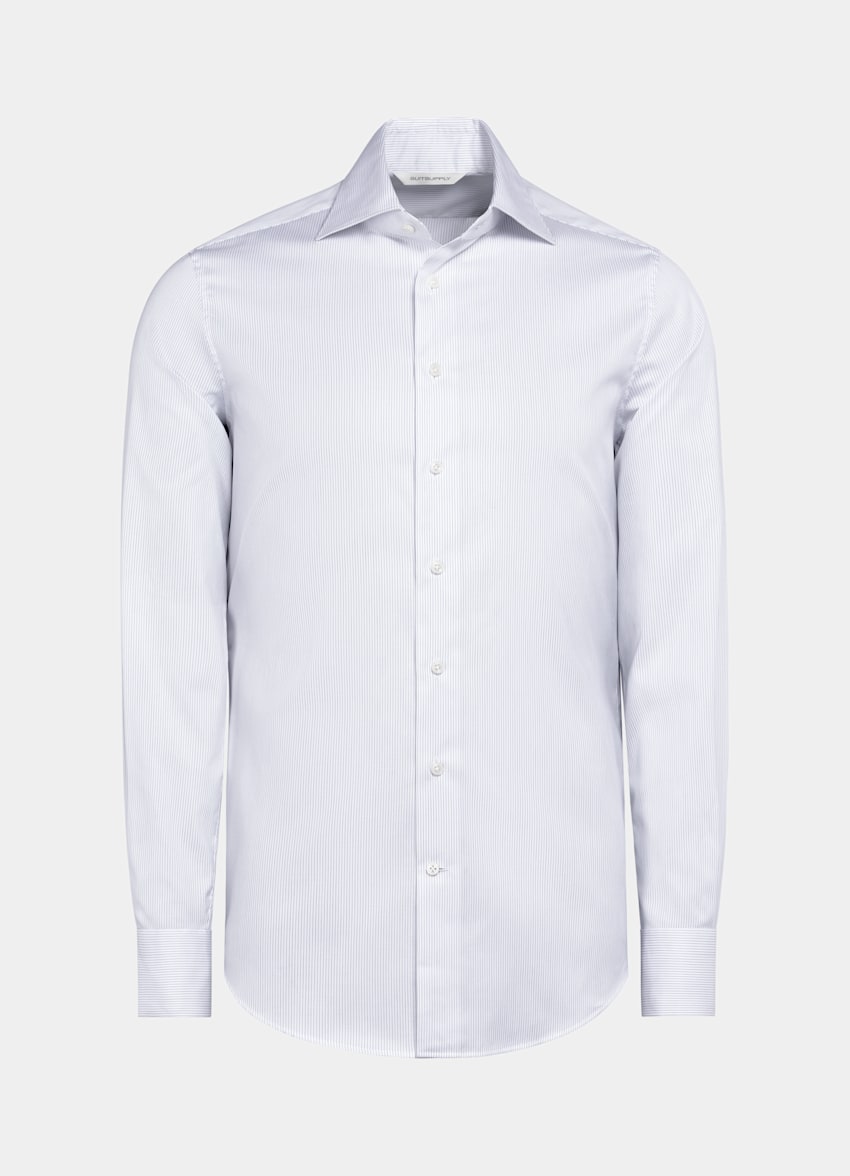 White Striped Twill Slim Fit Shirt in Pima Cotton Traveller | SUITSUPPLY US