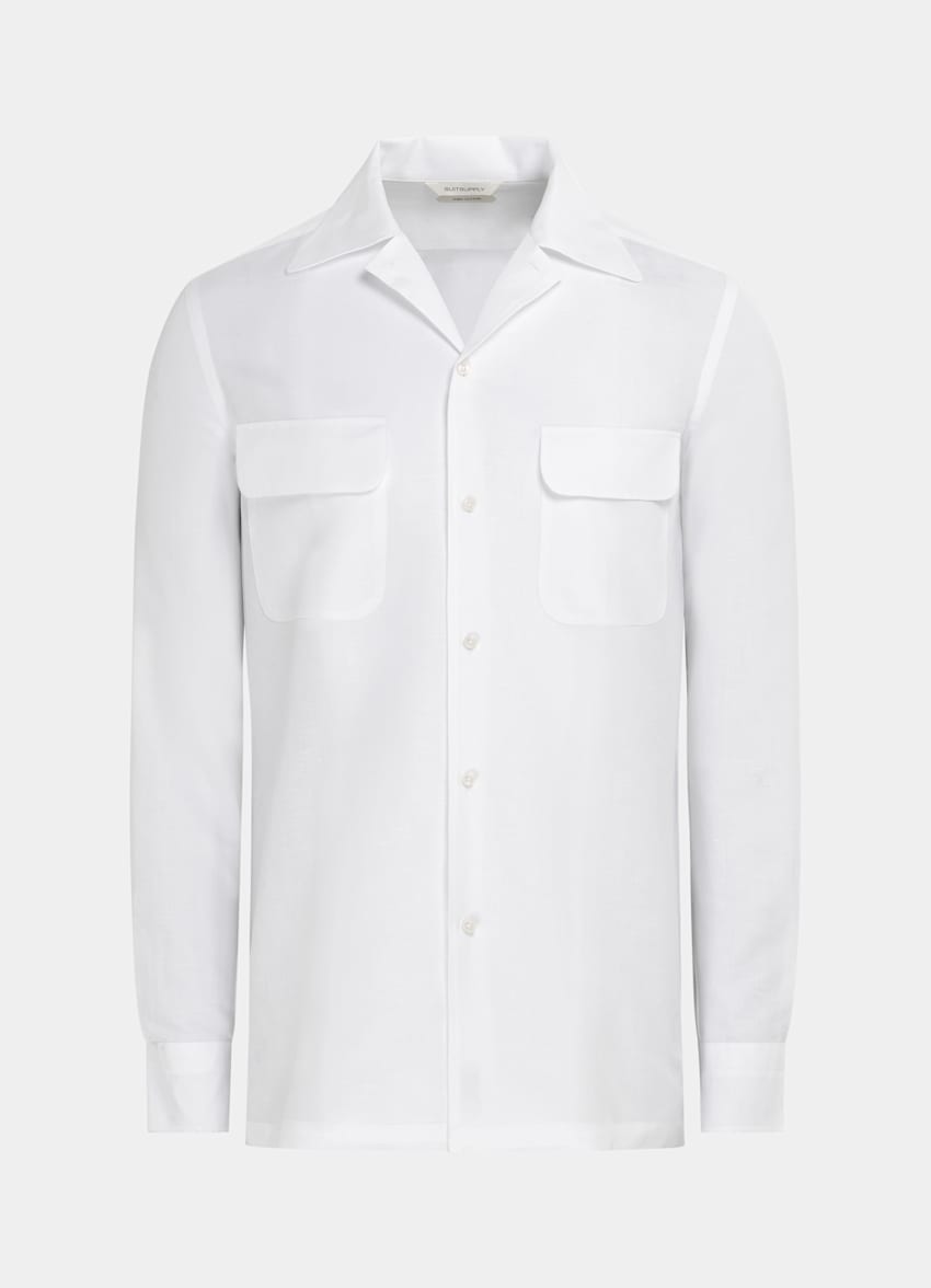 SUITSUPPLY Cotton Linen by Albini, Italy White Safari Shirt