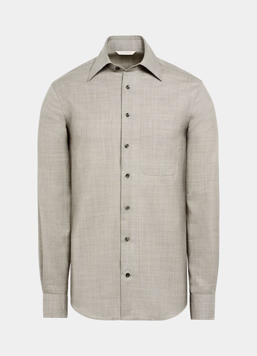 SUITSUPPLY Pura lana S110's - Vitale Barberis Canonico, Italia Camicia color taupe chiaro vestibilità slim