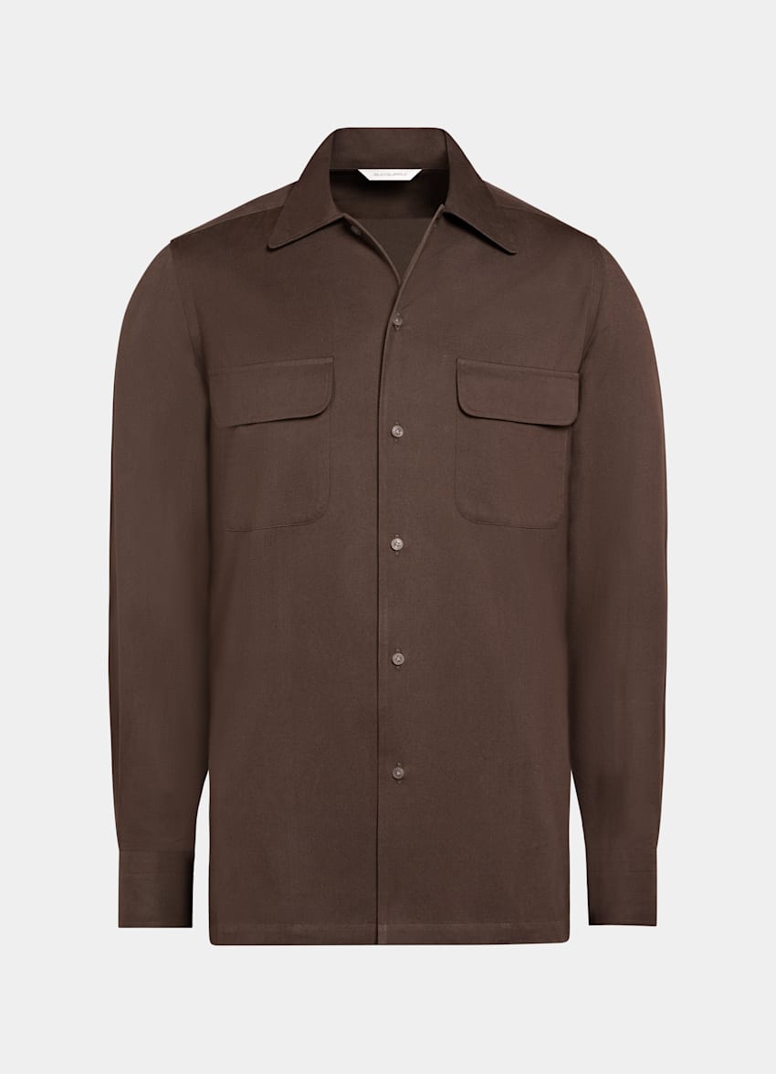 SUITSUPPLY 意大利 E.Thomas 生产的埃及棉面料 Safari 中棕色牛津纹衬衫