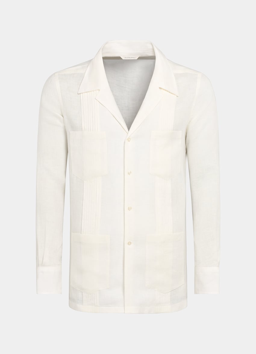 SUITSUPPLY Puro lino - Testa Spa, Italia Camicia bianca plissettata vestibilità slim tasca a toppa