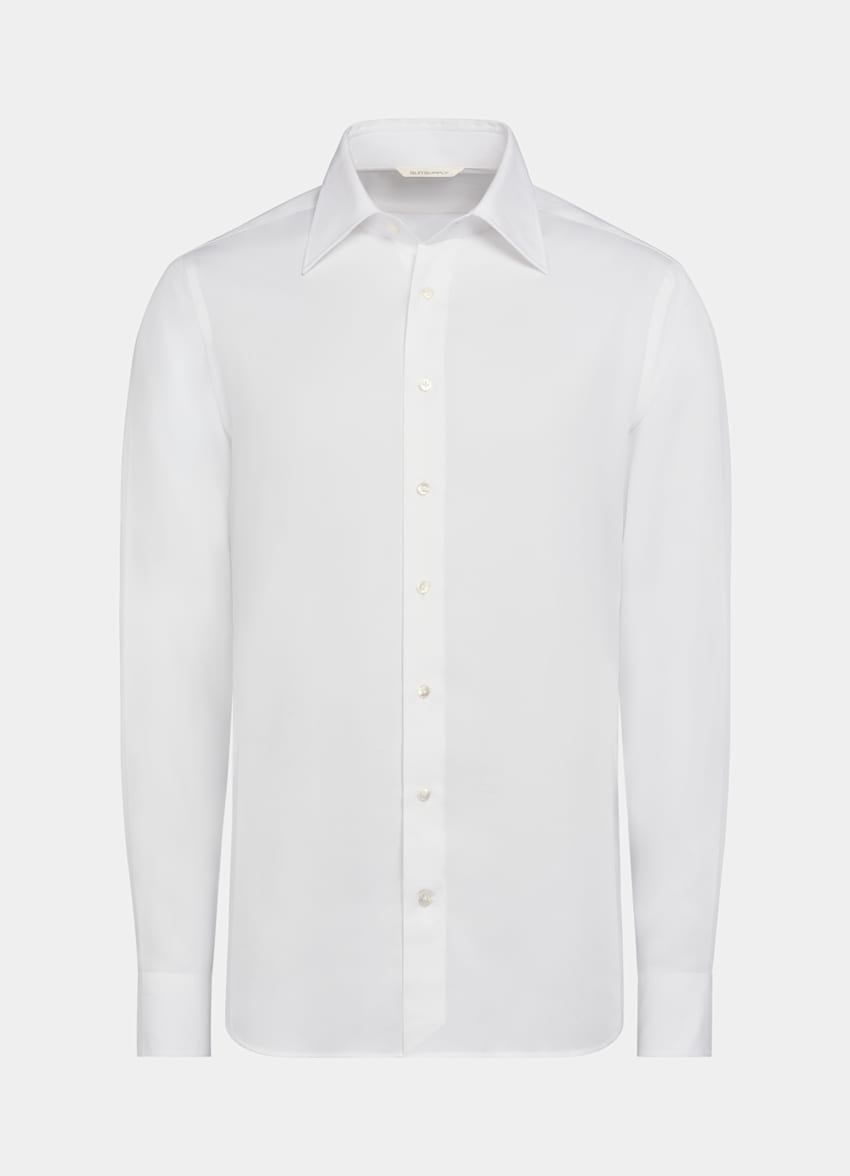 SUITSUPPLY Lyocell & Mulberry Silk by Albini, Italy White Large Classic Collar Extra Slim Fit Shirt