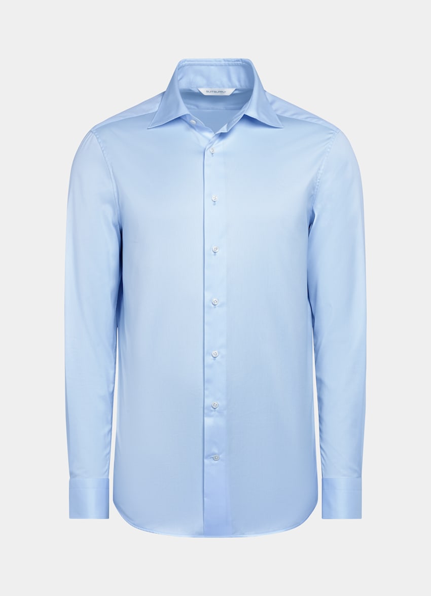 SUITSUPPLY Pima Cotton Traveller by Weba, Switzerland Light Blue Twill Tailored Fit Shirt
