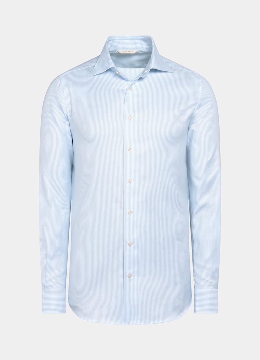 SUITSUPPLY Algodón Pima Traveller de Weba, Suiza Camisa Oxford azul claro a rayas corte Tailored