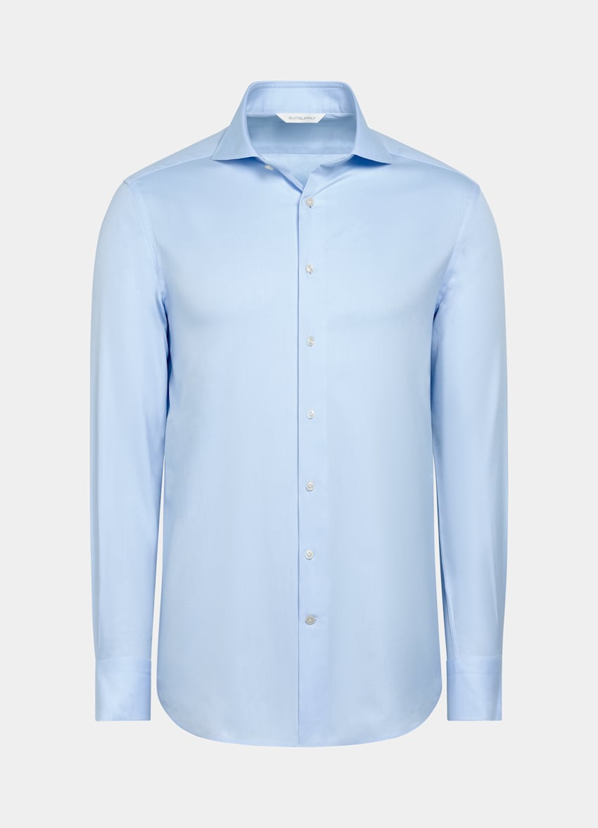 SUITSUPPLY Egyptian Cotton by Albini, Italy Light Blue Twill Tailored Fit Shirt