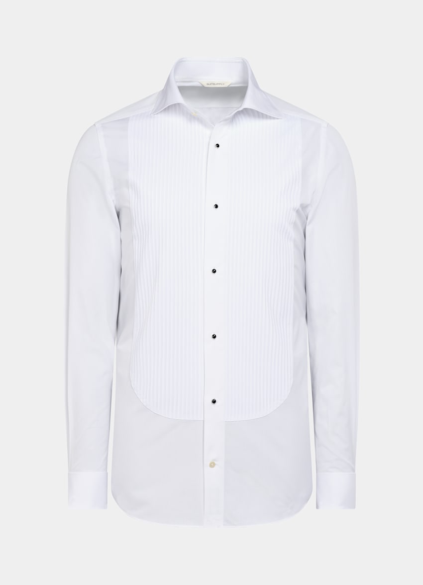 SUITSUPPLY Egyptian Cotton by Testa Spa, Italy White Plisse Tailored Fit Tuxedo Shirt