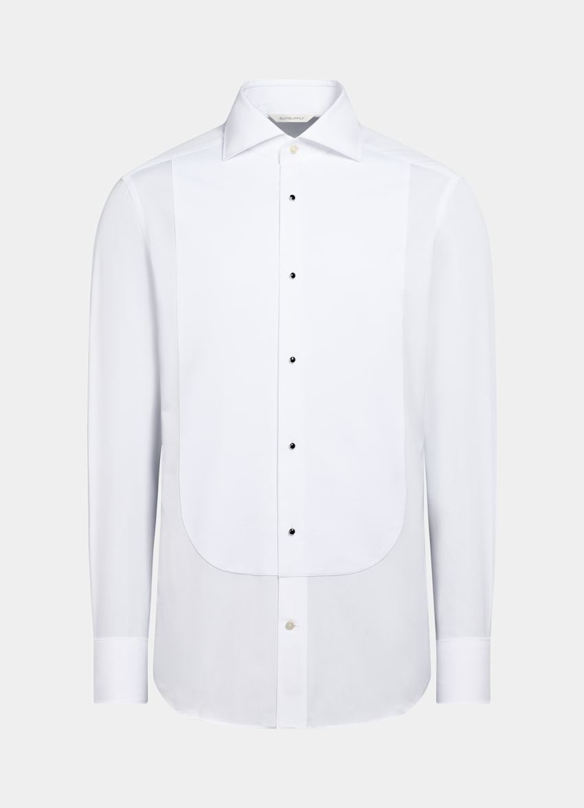 SUITSUPPLY Egyptian Cotton by Testa 1919 Srl, Italy White Widespread Collar Tailored Fit Tuxedo Shirt
