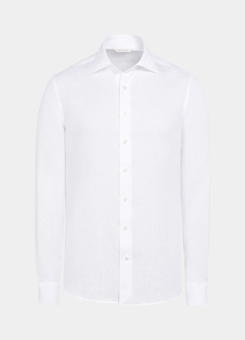 SUITSUPPLY Pure Linen by Albini, Italy White Tailored Fit Shirt