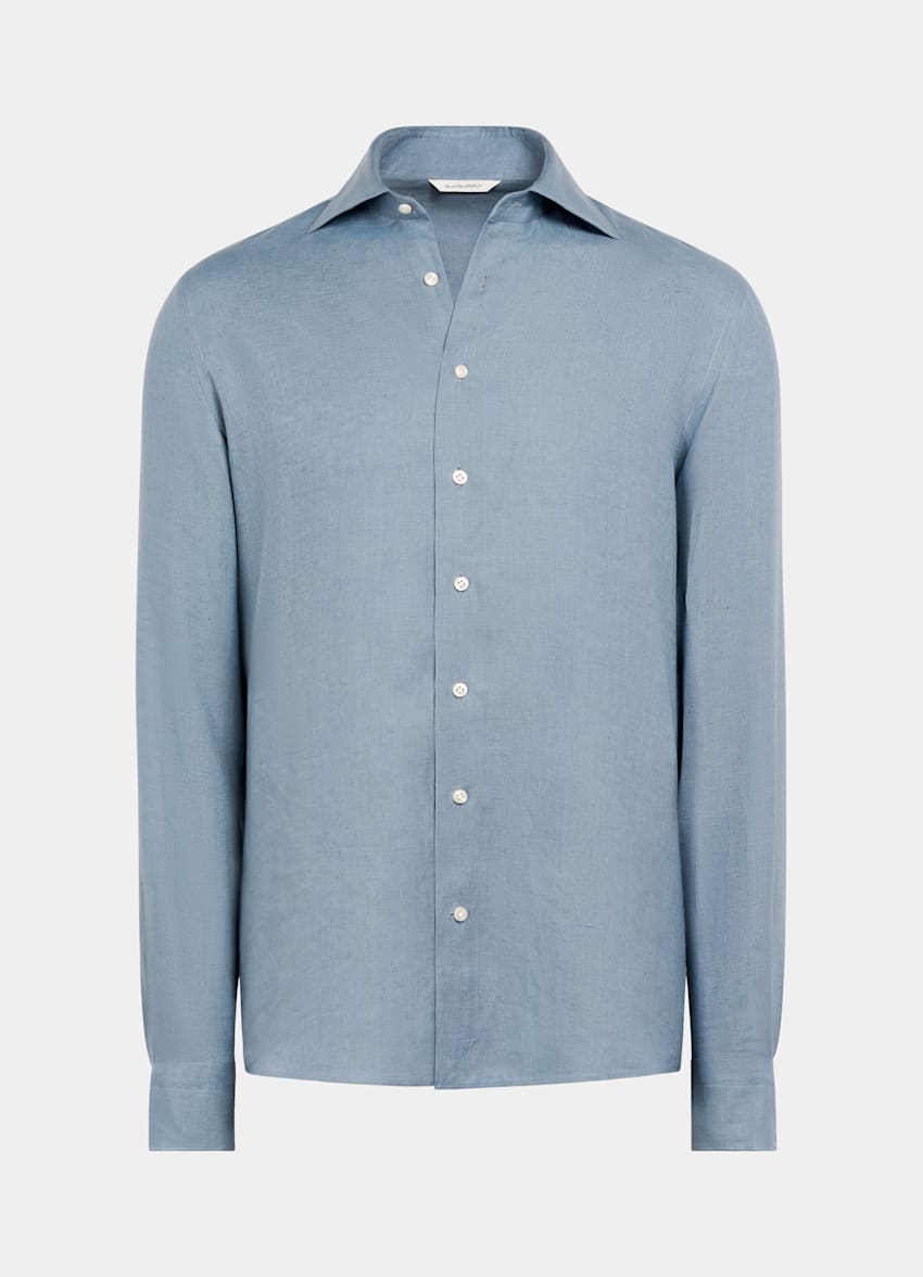 SUITSUPPLY Puro lino de Baird McNutt, Reino Unido Camisa azul intermedio corte Tailored