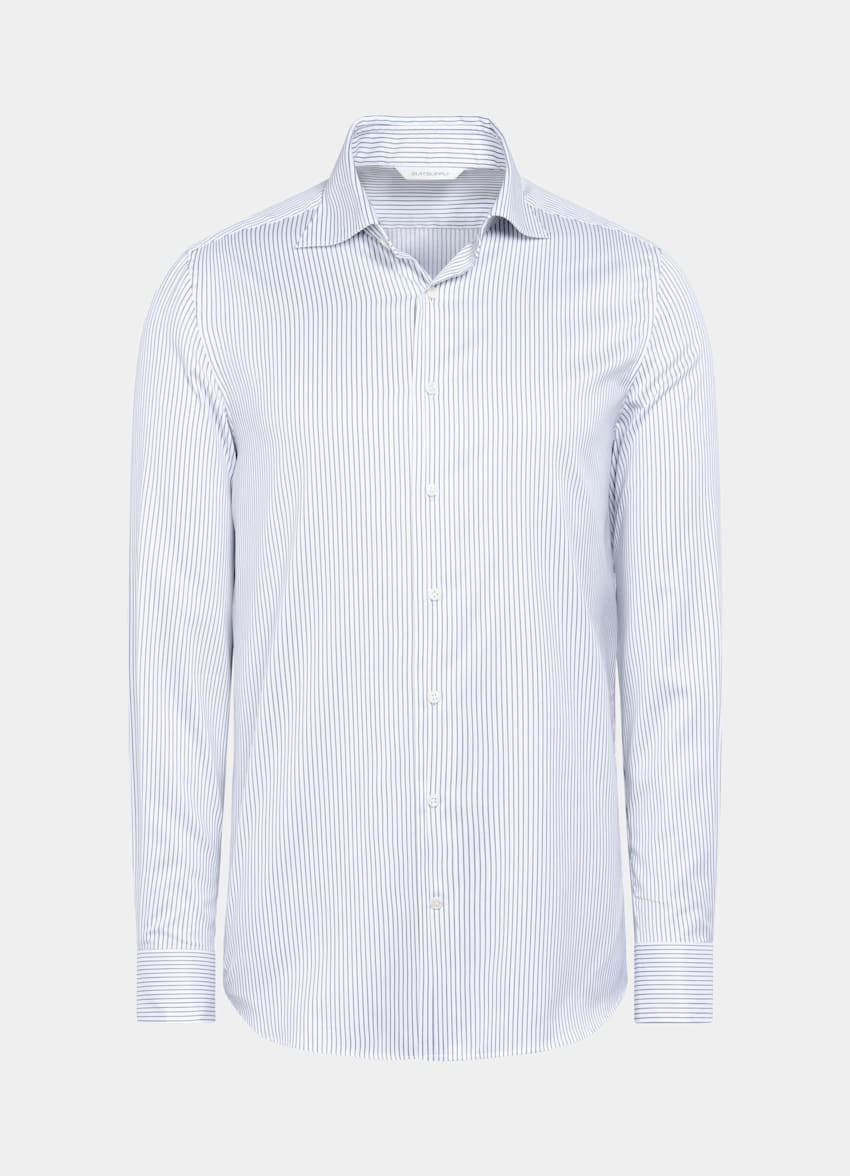 SUITSUPPLY Coton Pima Traveller - Weba, Suisse Chemise coupe Tailored en twill bleu marine à rayures