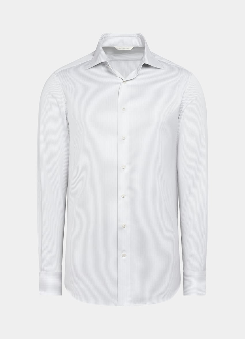 SUITSUPPLY Coton Pima Traveller - Weba, Suisse Chemise coupe Tailored en twill grise à rayures