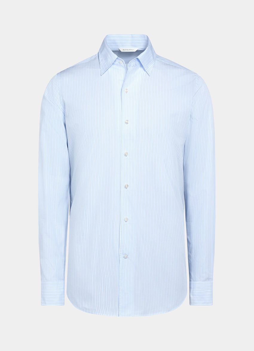 SUITSUPPLY Egyptian Cotton by Albini, Italy Light Blue Striped Classic Collar One Piece Tailored Fit Shirt