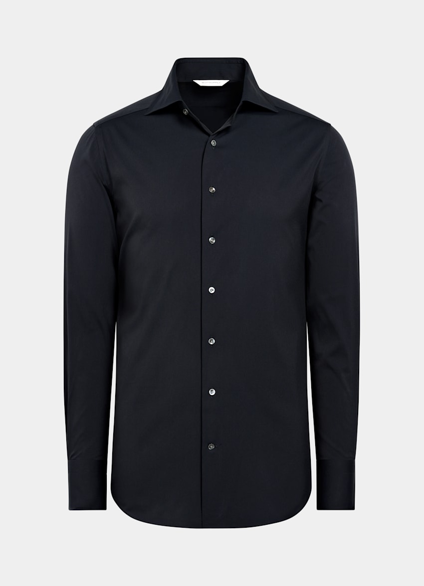 SUITSUPPLY Stretch Cotton Polyamide by Reggiani, Italy Navy Poplin Tailored Fit Shirt