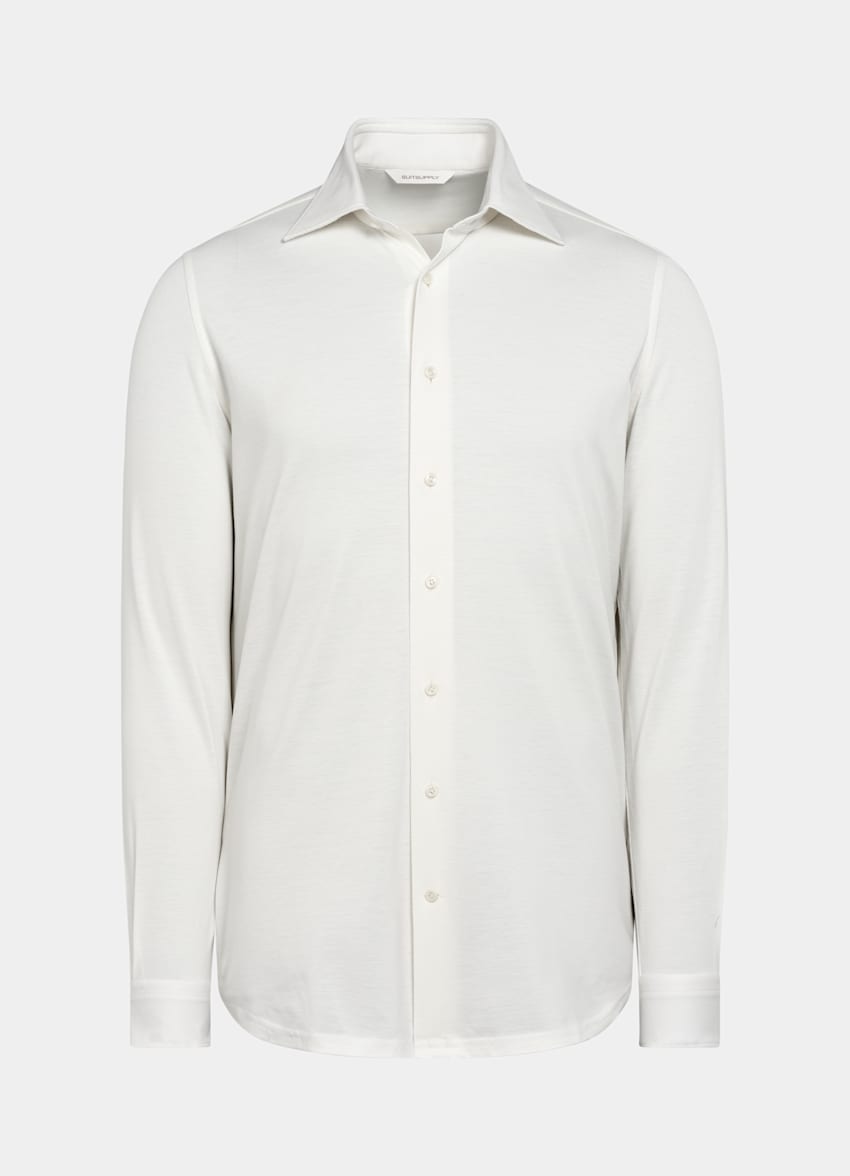 SUITSUPPLY Knitted Egyptian Cotton by Tessilmaglia, Italy Off-White Tailored Fit Shirt