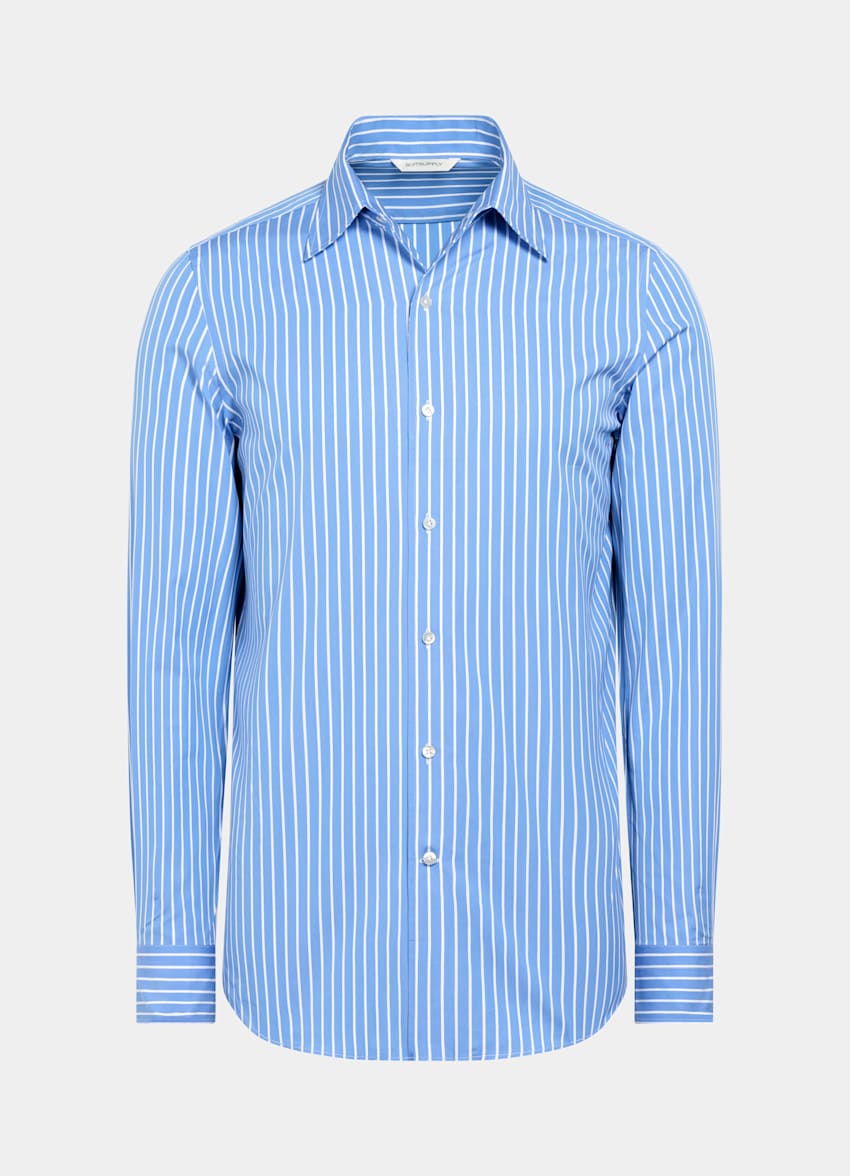 SUITSUPPLY Egyptian Cotton by Thomas Mason, Italy Mid Blue Striped Tailored Fit Shirt