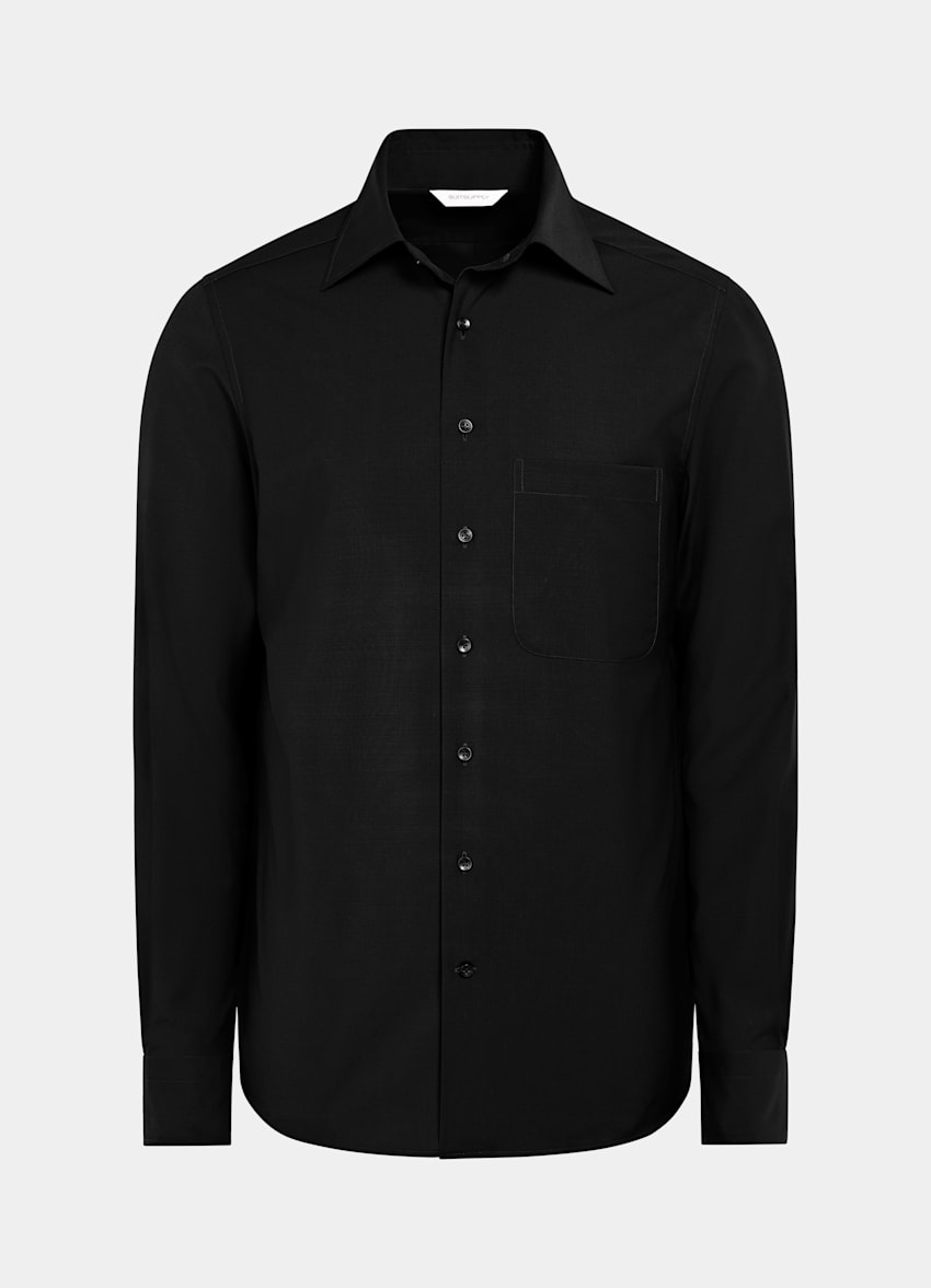 SUITSUPPLY Pure Wool by Reda, Italy Black Tailored Fit Shirt