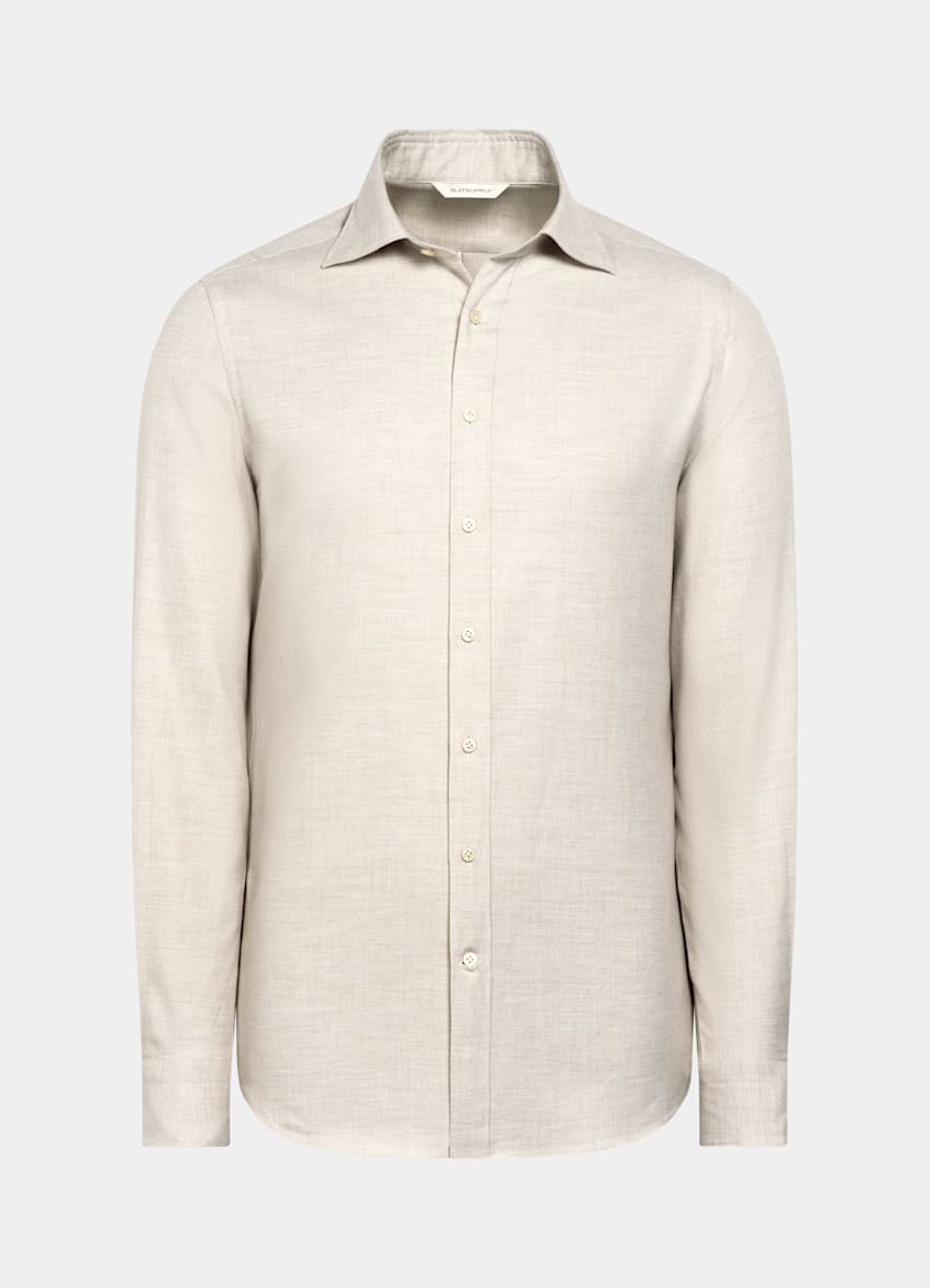 SUITSUPPLY Flanelle de coton égyptien - Beste, Italie Chemise coupe Tailored sable