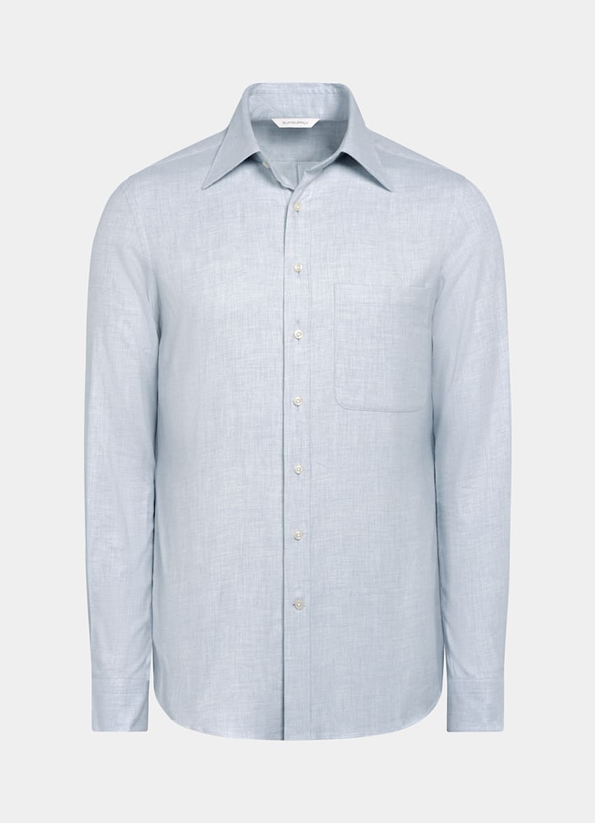 SUITSUPPLY Egyptian Cotton Flannel by Beste, Italy Light Blue Tailored Fit Shirt