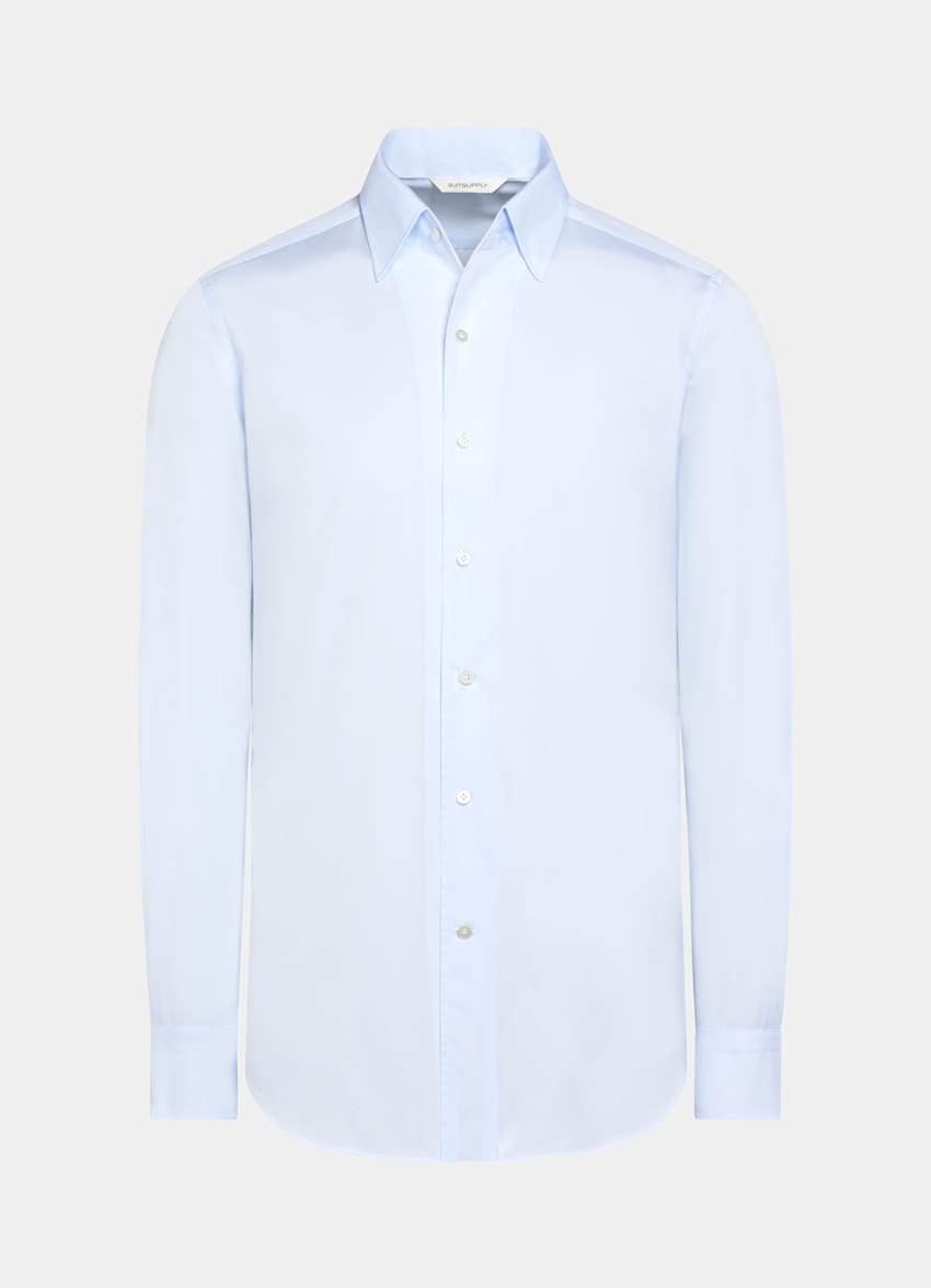 SUITSUPPLY Egyptian Cotton by Testa Spa, Italy Light Blue One Piece Collar Tailored Fit Shirt