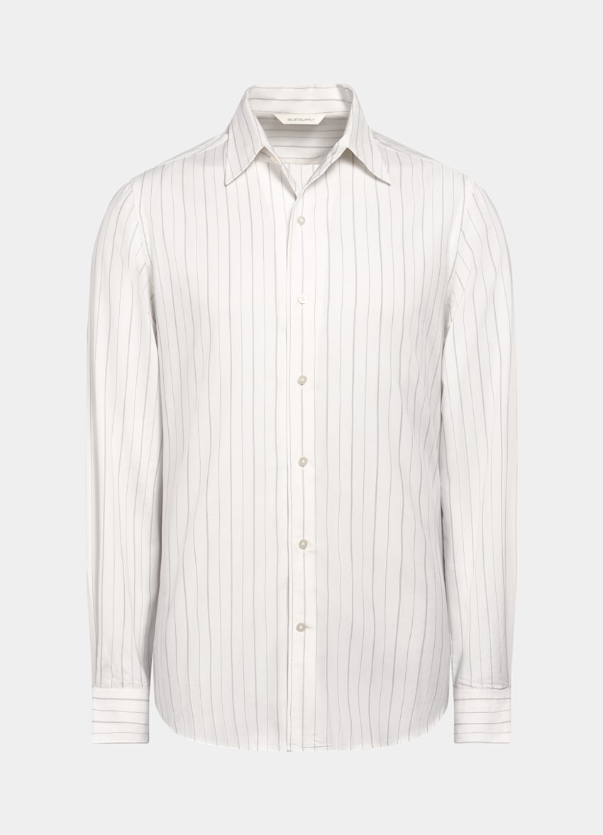 SUITSUPPLY Pure Lyocell by Testa 1919 Srl, Italy Off-White Striped Tailored Fit Shirt