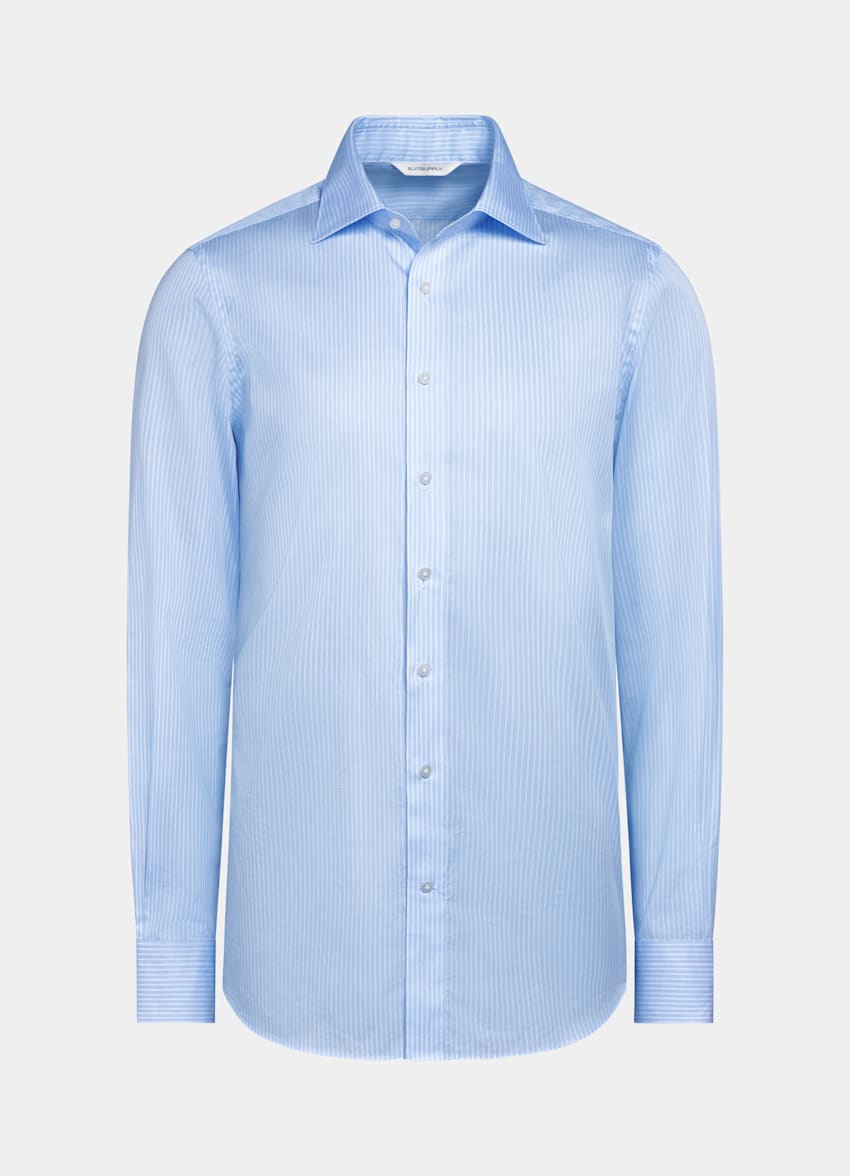 SUITSUPPLY Ägyptische Baumwolle von Albini, Italien Popeline Hemd blau gestreift Tailored Fit