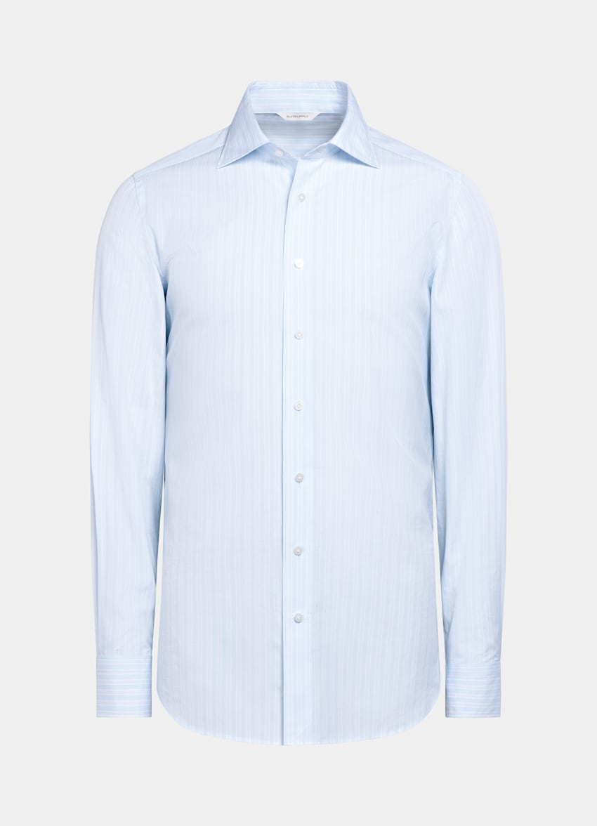 SUITSUPPLY Egyptian Cotton by Albini, Italy Light Blue Striped Tailored Fit Shirt