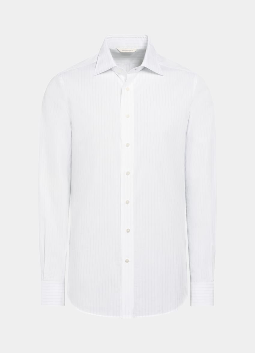 SUITSUPPLY Egyptian Cotton by Albini, Italy Light Grey Striped Poplin Tailored Fit Shirt